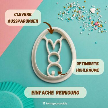 Набір із 3 формочок для пасхального печива, смугастий візерунок у формі пасхального яйця, кролик, 2 в 1 зі штампом, 5 x 4 см, можна мити в посудомийній машині, екологічно чисті, стійкі до іржі (пасхальне яйце кролик 1 (5x4 см))