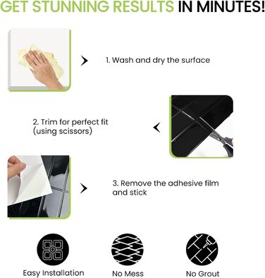Елементна 3D самоклеюча плитка для кухонного фартуха з товстішою клейкою плиткою 2,5 мм (30,5 x 30,5 см) (чорна), 10-
