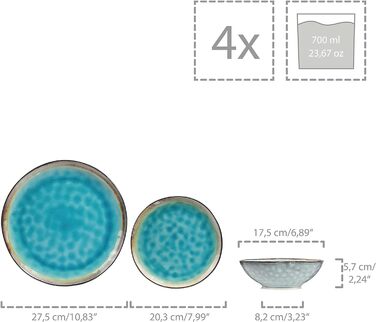 Набір тарілок на 4 персони, 12 предметів, бірюзово-блакитний Capri Sänger