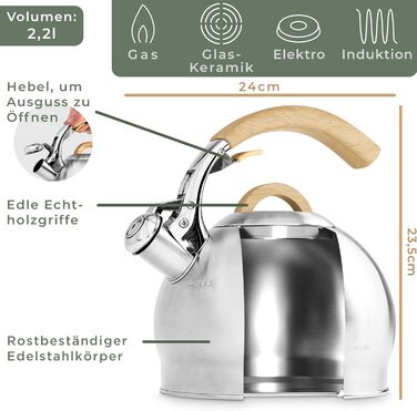 Чайник 2,2 л зі свистком, нержавіюча сталь WALDWERK