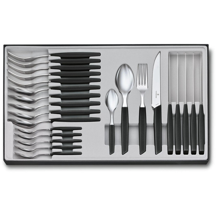 Набір кухонний Victorinox Swiss Modern Table Set 24шт з черн. ручкою (6 ножів steak,6 віделок,6 ложек,6 ложек)