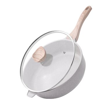 Сковорода с антипригарным покрытием и крышкой 28 см белая Kordisen