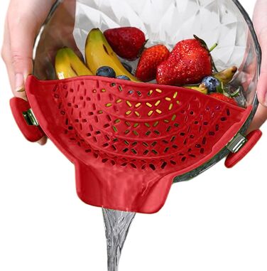 Силіконовий друшляк Fulenyi із застібкою, насадка для пасти для каструль, сковорідок та мисок, кухонне ситечко, яке можна мити в посудомийній машині, друшляк для зливання води ідеальний засіб для зливання пасти та овочів (червоний)