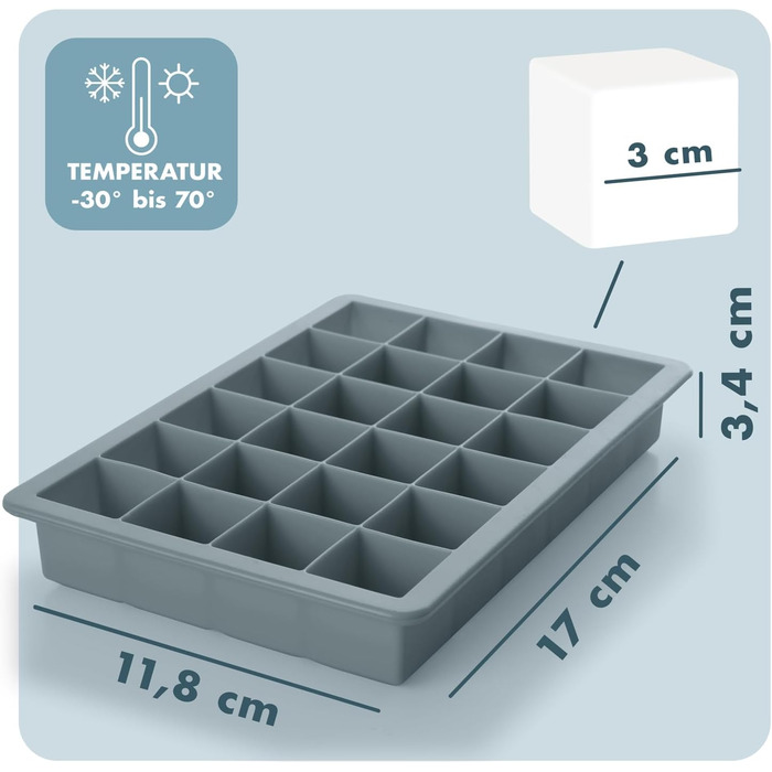 Силіконові формочки для льоду Blumtal, набір з 3 шт. - форма для льоду на 24 кубики з кришкою - силіконова форма для льоду без бісфенолу А - безпечна для харчових продуктів - форма для льоду - сіро-блакитний сіро-блакитний світло-блакитний сіро-блакитний 