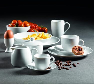 Серия Alesia, фарфоровый комбинированный сервиз 62 предмета, базовая посуда на 6 персон, идеальный стартовый набор, белый