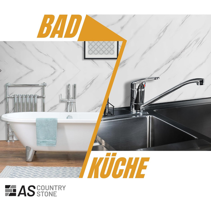 Стінові панелі AS Country Stone під мармур 60x120 см ПВХ-облицювання стіни з пластикових панелей для кухні, ванної кімнати тощо Панель кухонного фартуха (, Ice Berg Grey)