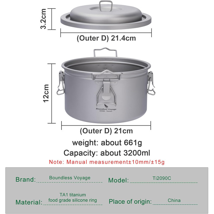 Ультралегкий титановий туристична каструля 3,2 л Boundless Voyage