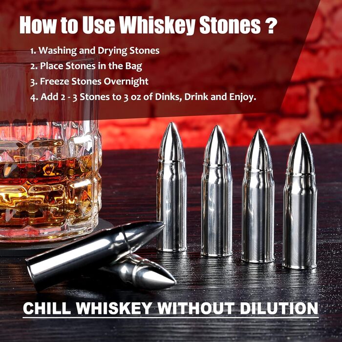 Подарунковий набір Whiskey Stones Набір з 8 багаторазових охолоджуючих каменів для віскі з затискачем для льоду, носиком для пляшки вина для сумки для зберігання, охолодіть улюблений напій без розведення (подарунки для тата)