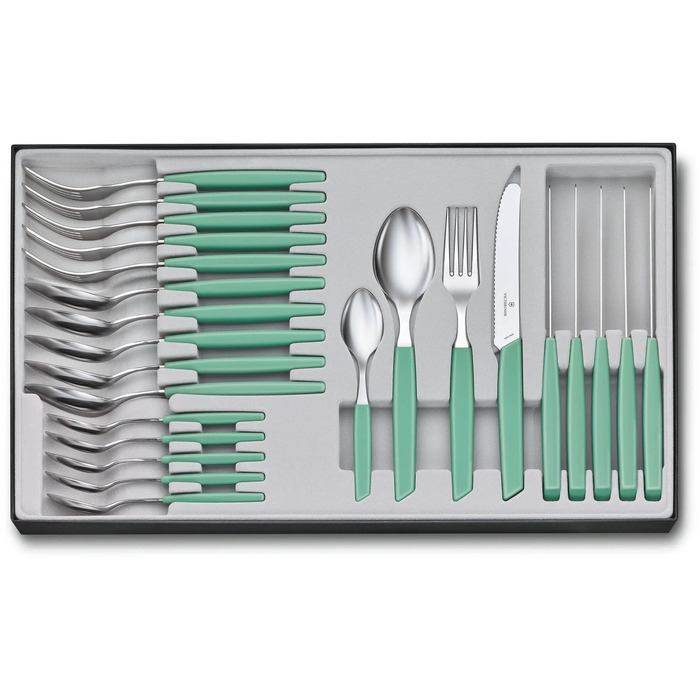 Набір кухонний Victorinox Swiss Modern Table Set 24шт з мятн. ручкою (6 ножів tomato,6 віделок,6 ложек,6 ложек)