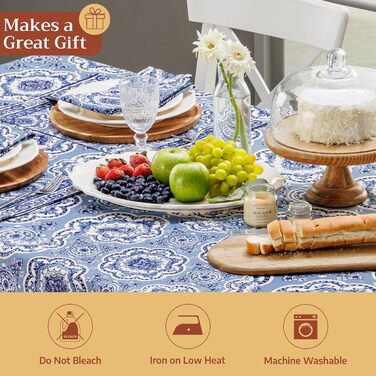 Бавовняні килимки для серветок, набір з 4 шт. , декоративні килимки для серветок, пасхальні килимки, що миються, для свят, вечерь, весни, літа (33 см x 48 см) (014 - Melodie Bleue), 39Hermine 100