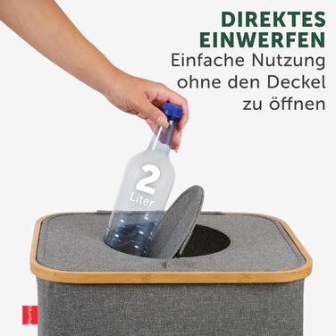 Контейнер для збору пляшок Blumtal Deposit 150 л з 2 відділеннями - Бамбуковий органайзер для пляшок - Збірник порожніх пляшок - Збірник пляшок - Контейнер для збору порожніх пляшок з отвором - Збірник пляшок (сірий, Збірник пляшок - 100 л)