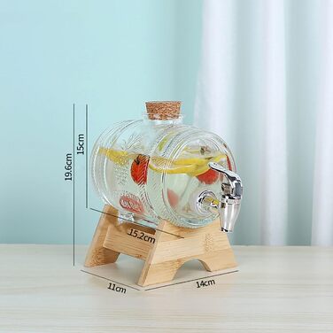 Скляний диспенсер для напоїв з краном та дерев'яною підставкою 1 л Generisch