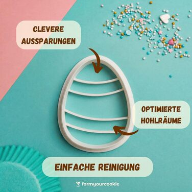 Набір із 3 формочок для пасхального печива, смугастий візерунок у вигляді пасхальних яєць, кролик, 2-в-1 зі штампом, 5 x 4 см, можна мити в посудомийній машині, екологічно чистий, стійкий до іржі (смугасті пасхальні яйця (5x4 см))