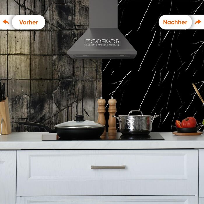 Стінові панелі IZODEKOR під мармур 60x120 см Панель для кухонного фартуха ПВХ-облицювання стін для кухні, ванної кімнати Бризкозахисний екран для кухні Водонепроникний та термостійкий ( панель, чорна блискавка)