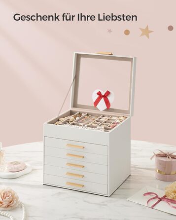 Скринька органайзер для ювелірних виробів 6-рівнева 20,3 x 23,1 x 22,8 см, хмарно-біла SONGMICS