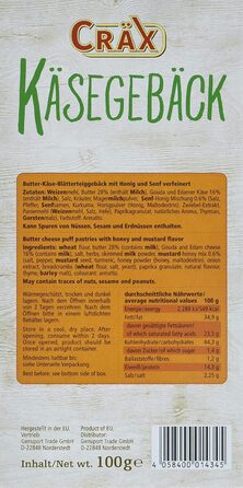 Печиво з сиром - хрусткі снеки з гірчицею та медом, 10 упаковок по 100 г Cräx