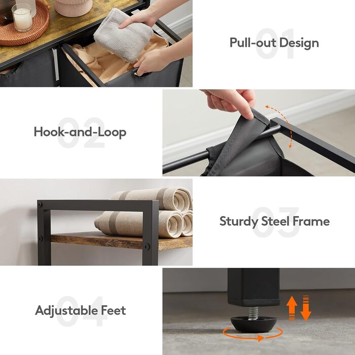 Кошик для білизни Lifewit, відро для білизни, 95 л, легко знімається, кошик для білизни з великою полицею зверху, 2 знімні кишені, ручки, кошик для білизни 2 відділення, пральня, спальня, ванна кімната, гуртожиток, чорний