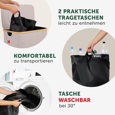 Контейнер для збору пляшок Blumtal Deposit 150 л з 2 відділеннями - Бамбуковий органайзер для пляшок - Збірник порожніх пляшок - Збірник пляшок - Контейнер для збору порожніх пляшок з отвором - Збірник пляшок (бежевий, Збірник пляшок - 150 л)