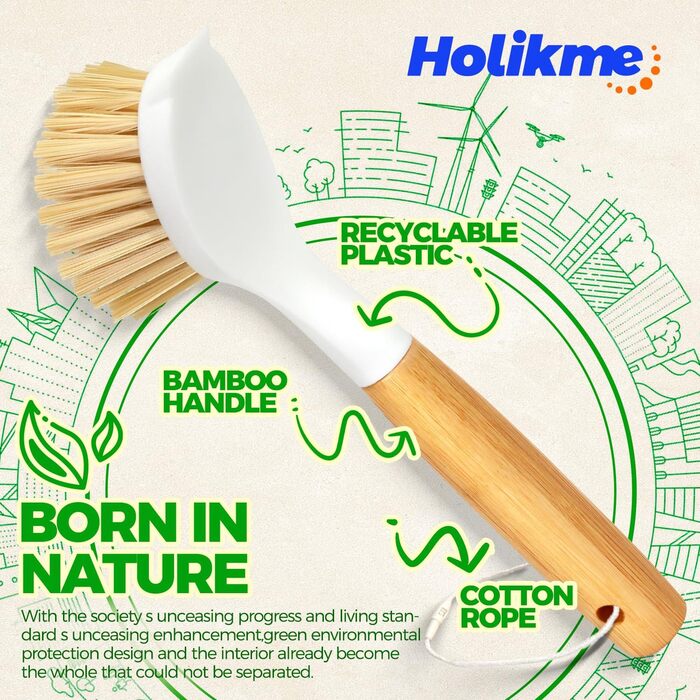 Щітка для посуду з бамбуковою ручкою 3 шт. Holikme