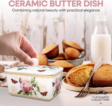 Маслянка з кришкою, китайська кераміка, з гарними акварельними мотивами, розроблена галереєю Дженніфер Роуз для Busy Bee (Redoute Rose)