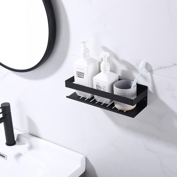 Полка для ванной комнаты самоклеящаяся 30 см, матовый черный Vialex