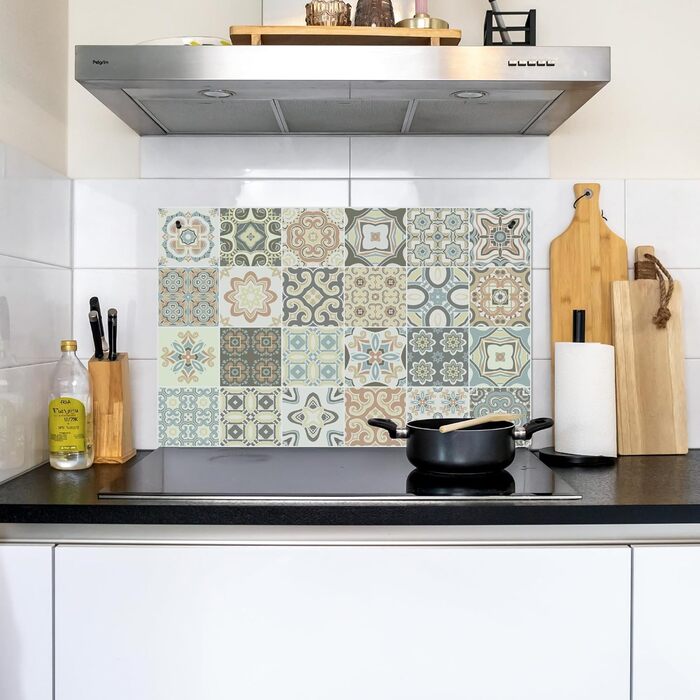 Фартух для плити, кухонний фартух, вініл, 78x52 см, декор для кухні, облицювання стіни, кришка плити - сіро-чорна (зразок - плитка, 52Д x 81,2Ш см)