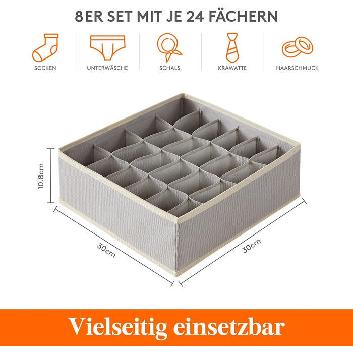 Організатори для шухляд з нижньої білизни Lifewit Pack of Socks, 24 комірки, система організації гардеробу, органайзер для пеленального столика, коробки для зберігання одягу, нижньої білизни, краваток, світло-сірий (фіялетово-сірий, 8)