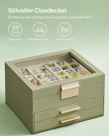 Скринька органайзер для ювелірних виробів 3-рівнева авокадо-зелений SONGMICS