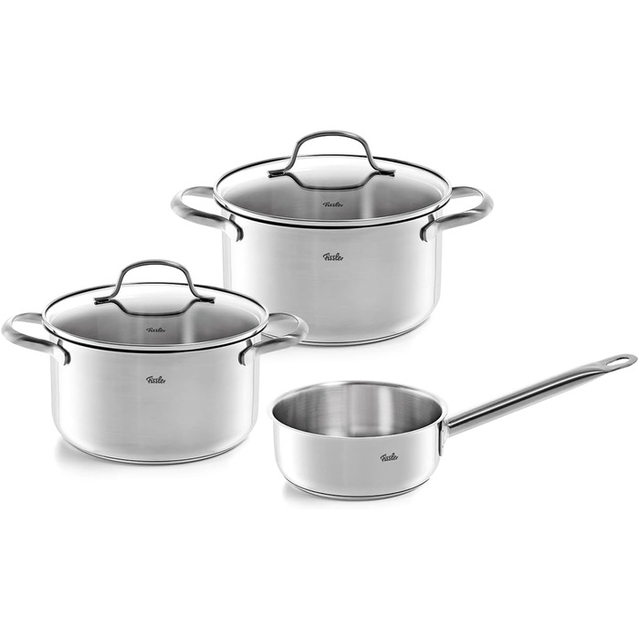 Набір посуду Fissler San Francisco/Нержавіюча сталь, каструлі зі скляними кришками, індукційний (3 каструлі для приготування, 1 каструля для тушкування) (3 предмети)