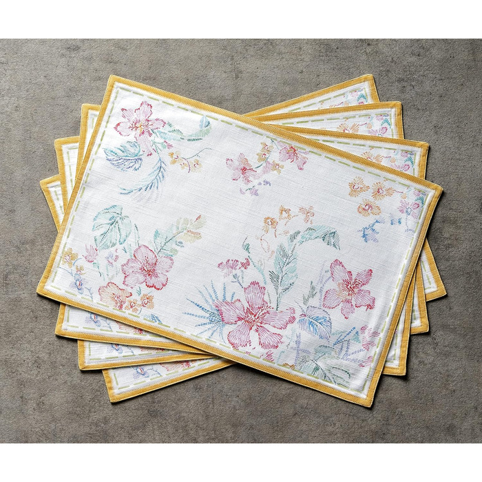 Бавовняні килимки для серветок, набір з 4 шт. , декоративні килимки для серветок, пасхальні килимки, що миються, для свят, вечерь, весни, літа (33 см x 48 см) (041 - Райський острів), 39Hermine 100