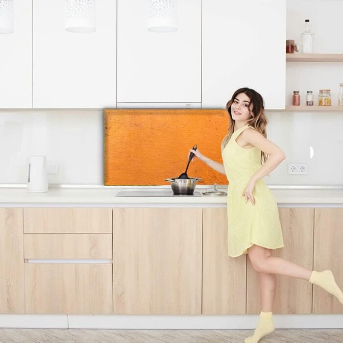 Дизайнерський кухонний бризкозахисний екран з алюмінієвого композиту, кухонний фартух, товщина 3 мм, 60x100 см, (настінний помаранчевий)