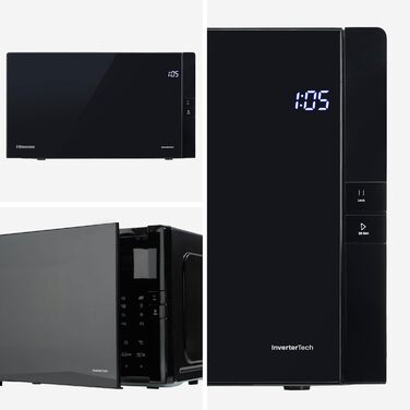 Мікрохвильова піч Hisense H20MOBP1HI / 700 Вт / InverterTech / Керамічне покриття / Преміальне скло / Виготовлена на замовлення, багатофазне приготування / Функція розморожування / 5 рівнів потужності / Блокування від дітей / Чорна (25 л, цифрове керуванн