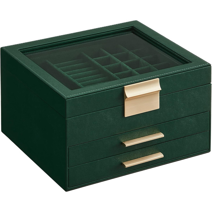 Скринька органайзер для ювелірних виробів 3-рівнева темно-зелений SONGMICS