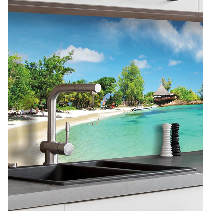 Самоклеючий кухонний фартух - матовий, жорстка бризкозахисна плівка як доступна альтернатива склу, легке встановлення та очищення - висота 60 см - Дизайн чорна кам&39яна стіна 80 x 60 см (Beach, Ш 400 см x В 60 см, 0,2 мм)