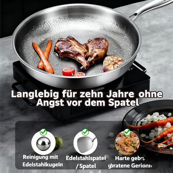 Титановая сервировочная сковорода 28 см со стеклянной крышкой Tovara Titanium Pro