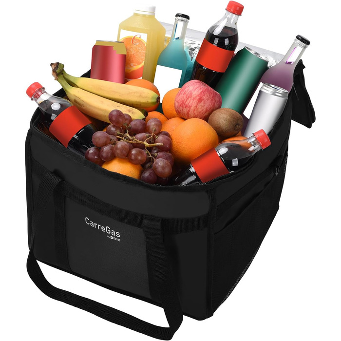 Ізольована харчова сумка, 38 x 38 x 32 см, ідеально підходить для гарячих та холодних страв, піци, ресторанів, доставки додому, індійської/китайської їжі, пікніків, термосумка, чорна