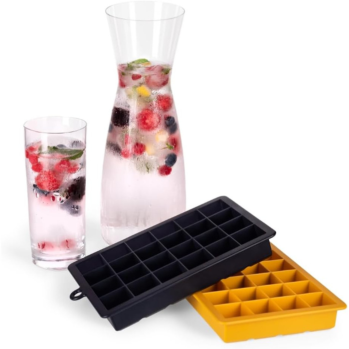 Силіконові формочки для льоду Blumtal 2x24 - Формочка для льоду - Силіконова форма для льоду розміром 2,6 см - 2 формочки для льоду середнього розміру - Льодогенератор без BPA 2 шт. - Кубики M (кубик M, чорний, синій - гостра гірчиця)