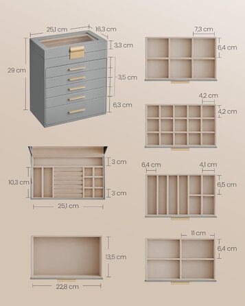 Органайзер для ювелірних виробів 6-рівневий, сірий SONGMICS
