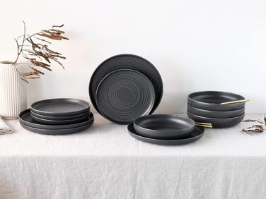 Серия Uno набор посуды из 16 предметов, керамогранит комбинированный сервиз (Black Lava Stone, столовый сервиз из 12 предметов), 22978