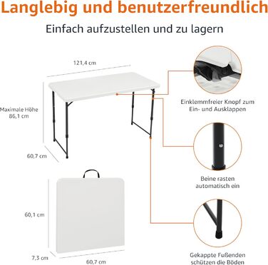 Складной стол 121,4 x 60,7 x 86,1 см белый Amazon Basics
