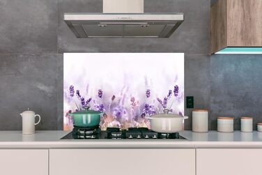 Панель для кухонного фартуха, бризкозахисна панель, декор для кухні, алюмінієва панель, бризкозахисна панель для плити, альтернатива скляній панелі, чорна - з малюнком - суцільна - чорна - темна - (Лавандова, 100x65 см)