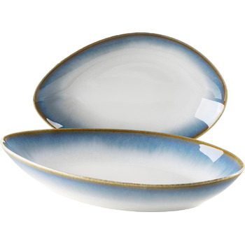 Набор современной посуды на 4 персоны с уникальной формой и цветовым градиентом от кремово-белого, винтажный вид из 16 предметов, керамогранит (сервировочные тарелки, синий), 931991, La Sinfonia