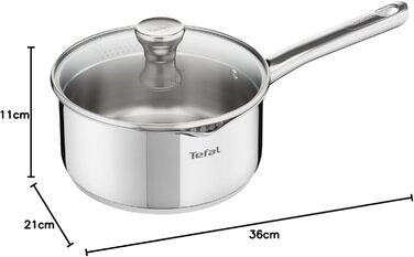 Каструля Tefal Duetto A70542 виготовлена з високоякісної нержавіючої сталі 18/10, градуйована, з кришкою, підходить для всіх типів плит, включаючи індукційні (Guisera 16 см)