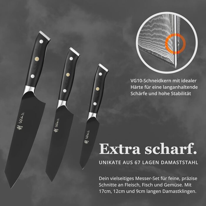 Набор ножей Wakoli Titanium Noir (5 предметов) с подставкой профессиональный кухонный набор ножей из нержавеющей стали с черным титановым покрытием (12,521 см), магнитная подставка для ножей.