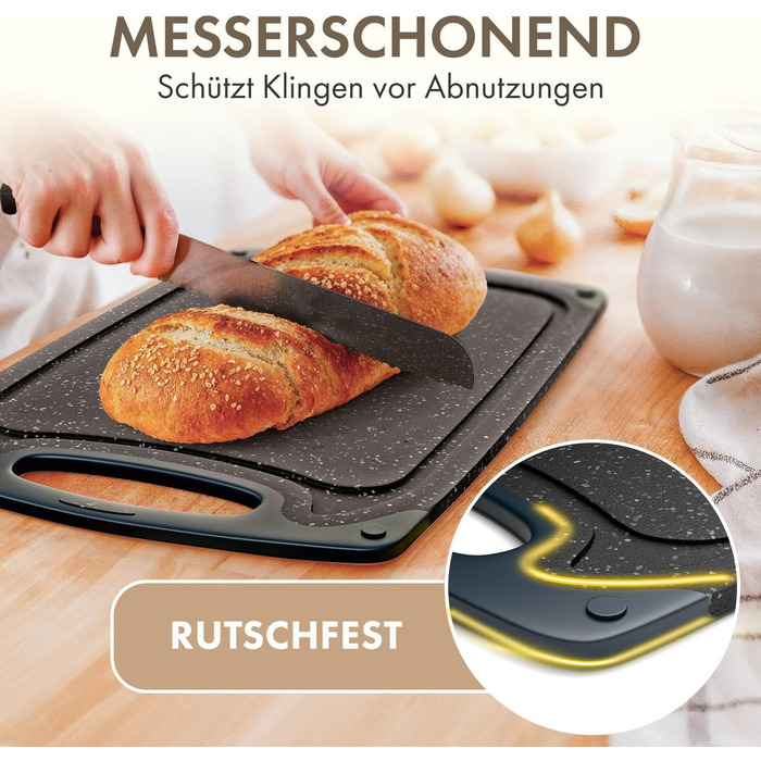 Набір обробних дощок Blumtal 3 розміри (S/M/L) - Велика пластикова обробна дошка з пазами для соку та ручкою - Без бісфенолу А, міцна кухонна обробна дошка, чорна, набір з 3 предметів