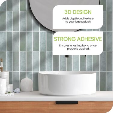 Елементна 3D самоклеюча плитка для кухонного фартуха з товстішою клейкою плиткою 2,5 мм (30,5 x 30,5 см) (шавлійно-зелена), 10-