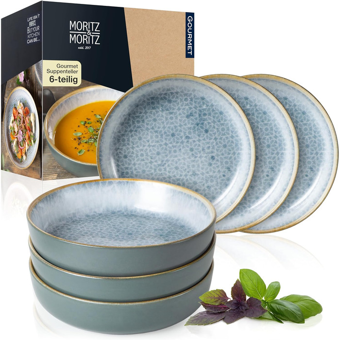 Набір посуду Moritz & Moritz TERRA з 18 предметів 6 персон набір тарілок яскраво-синього кольору з високоякісної порцеляни столовий посуд 6 обідніх тарілок, десертних тарілок і мисок (6 мисок)