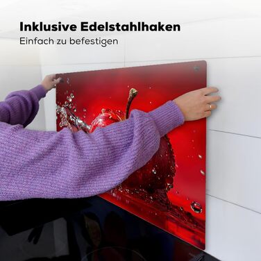 Фартух для плити, кухонний фартух, вініл, 78x52 см, декор для кухні, облицювання стіни, кришка для плити - сіро-чорна (яблуко - сплеск, 51,6Д x 57,6Ш см)