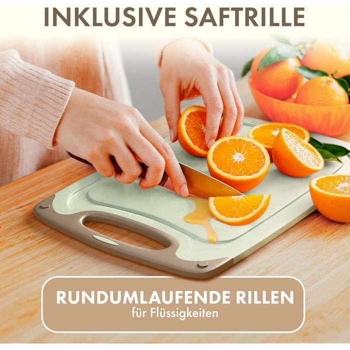 Набір обробних дощок Blumtal 3 розміри (S/M/L) - Велика пластикова обробна дошка з пазами для соку та ручкою - Міцна кухонна обробна дошка без BPA (зелена, комплект з 3 предметів)