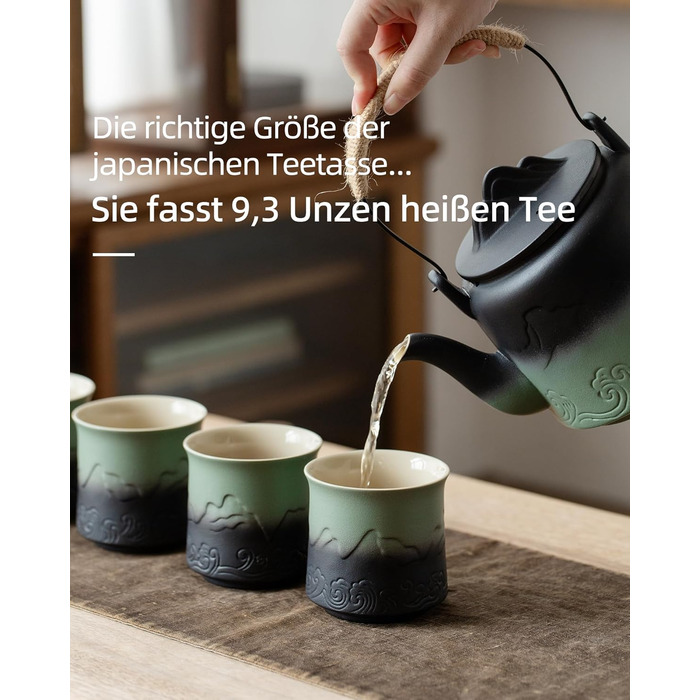 Набір японських чашок ZENS з 4-х, 240 мл естетичні рельєфні японські чашки для чаю матча, китайська чашка без ручки, традиційна японська чашка, подарунки для любителів чаю, темно-синій (04-зелений мох)